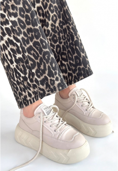 Emwa Bej Cilt Bağcıklı Spor Ayakkabı