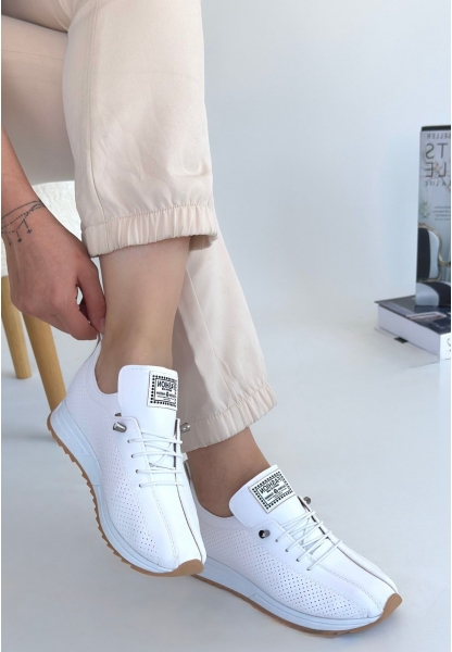 Fiert Beyaz Cilt Bağcıklı Spor Ayakkabı