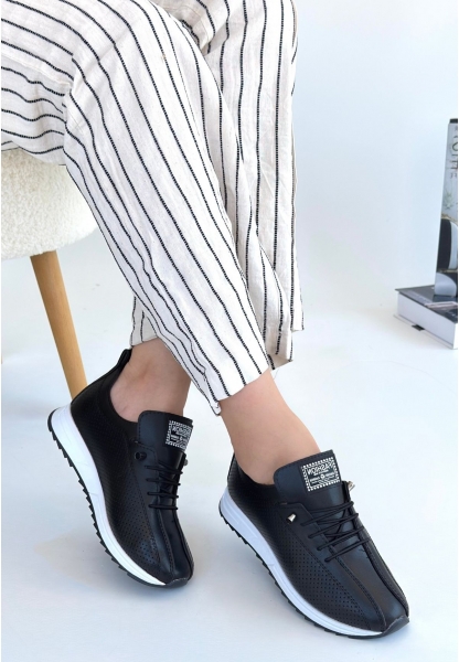 Fiert Siyah Cilt Bağcıklı Spor Ayakkabı