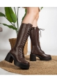 Guay Kahverengi Cilt Bağcıklı Topuklu Çizme