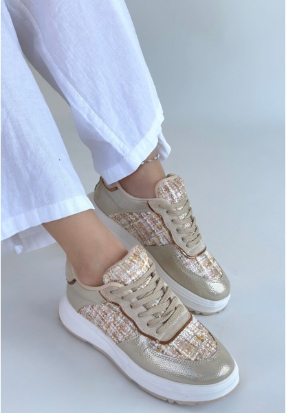 Hawer Bej Cilt Bağcıklı Spor Ayakkabı