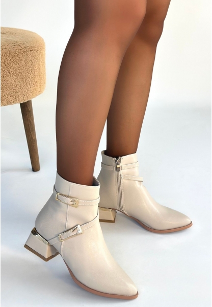 İnay Bej Cilt Topuklu Bot