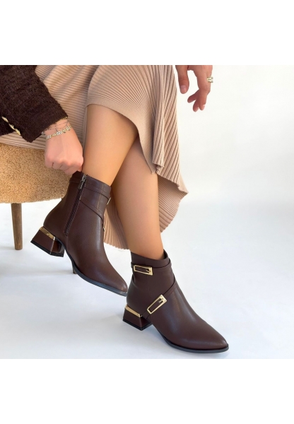 İnay Kahverengi Cilt Topuklu Bot