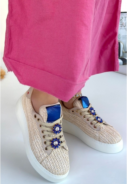 Iwer Bej Hasır Dokumalı Bağcıklı Spor Ayakkabı