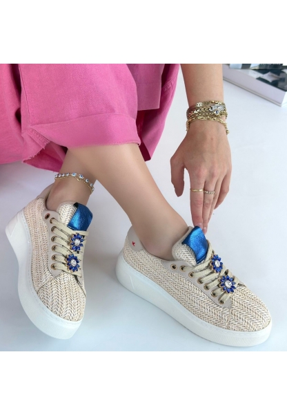 Iwer Bej Hasır Dokumalı Bağcıklı Spor Ayakkabı