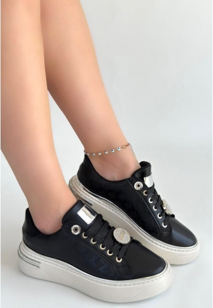 Jlar Siyah Cilt Bağcıklı Spor Ayakkabı