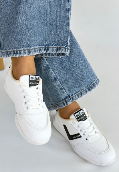 Jowen Beyaz Cilt Siyah Detaylı Bağcıklı Spor Ayakkabı