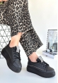 Leope Siyah Cilt Bağcıklı Spor Ayakkabı