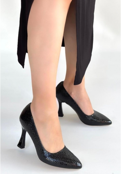 Merio Siyah Baskılı Rugan Topuklu Ayakkabı