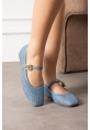 Rives Mavi Cilt Hasır Dokumalı Babet Ayakkabı