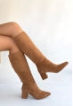 Roksa Taba Süet Topuklu Çizme