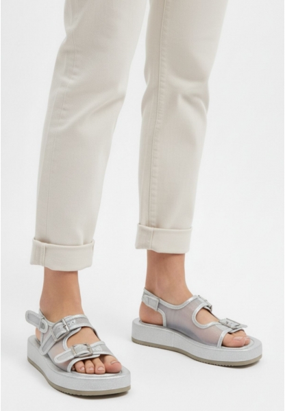 Sinna Gümüş Cilt Tül Detaylı Sandalet