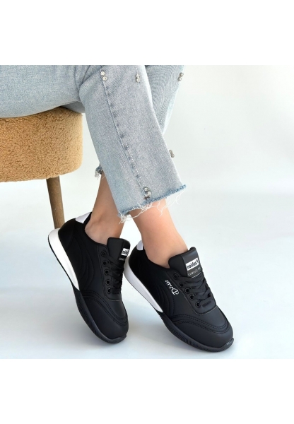 Tawen Siyah Cilt Bağcıklı Spor Ayakkabı