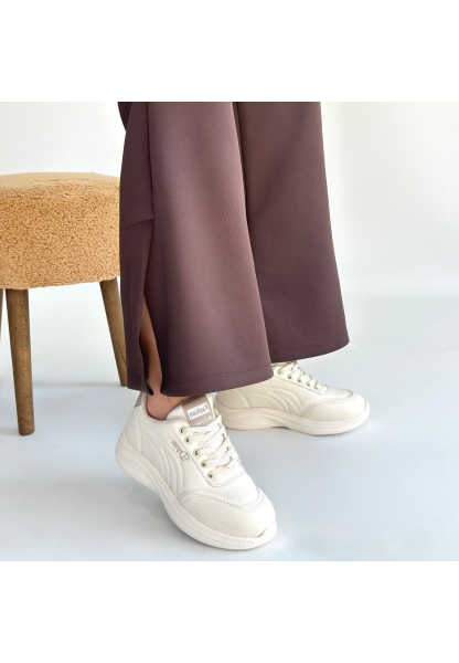 Yejja Bej Cilt Bağcıklı Spor Ayakkabı