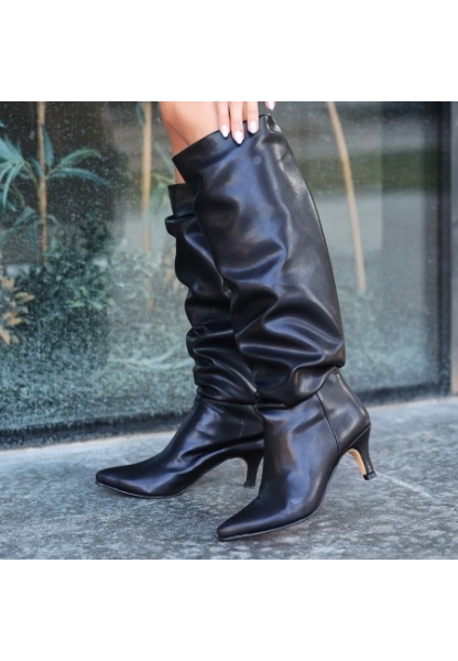 Zelya Siyah Cilt Topuklu Çizme